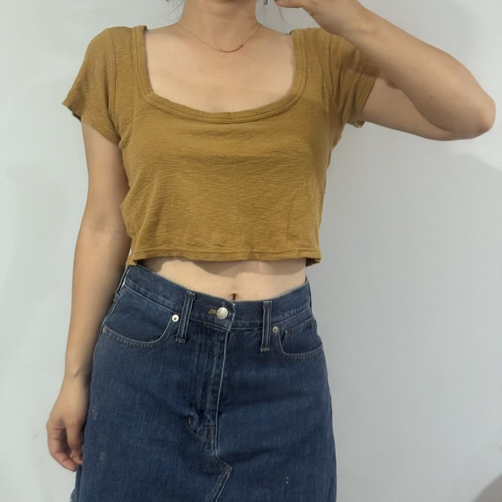 Madewell Women Tops S Mustard Yellow Cropped Scoop Neck Short Sleeve Everyday